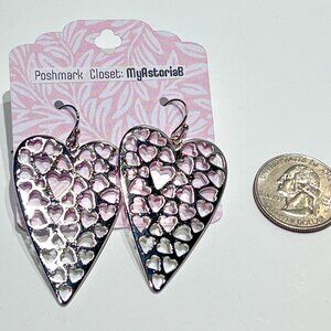 Large Hearts within‎ Hearts Earrings Silver Tone New Without Tags